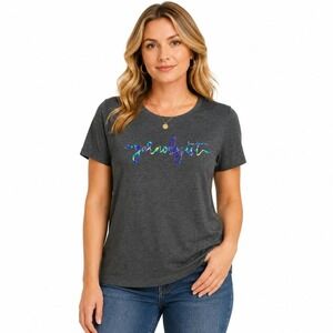 Yarnology Yarnologist T Shirt XL Gray Rainbow Graphic Cotton Blend New Craft Tee